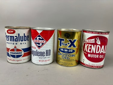 4 NOS Skelly Standard Kendall Motor Oil Quart Cans