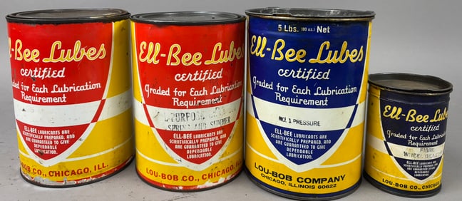4 Ell Bee Motor Oil Grease Cans Lou Bob Chicago