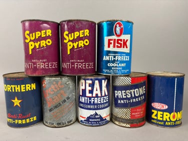 8 NOS Prestone Fisk Peak Pyro AntiFreeze Cans