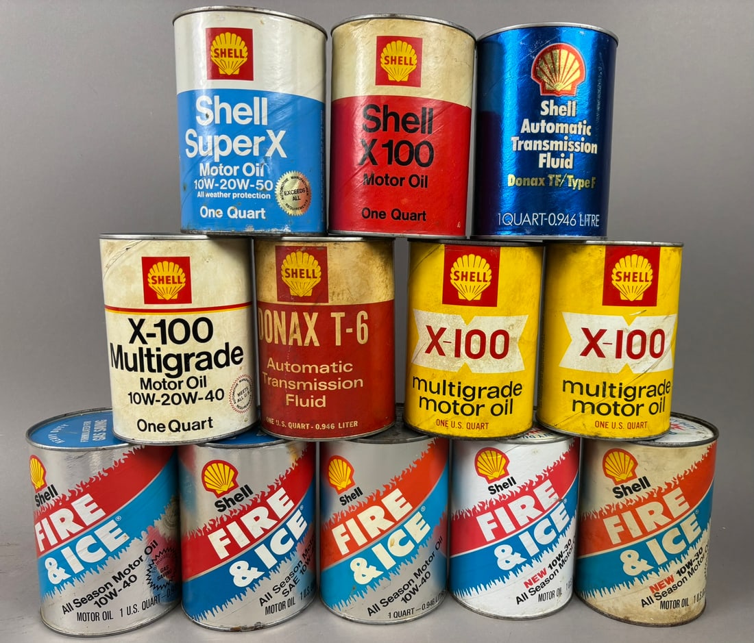 12 Vintage NOS Shell Motor Oil Quart Cans (1 of 8)