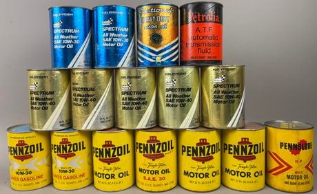 16 NOS Vintage Pennzoil Sears Motor Oil Quart Cans