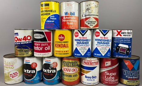 16 NOS Vintage Motor Oil Quart Cans Kleen Test