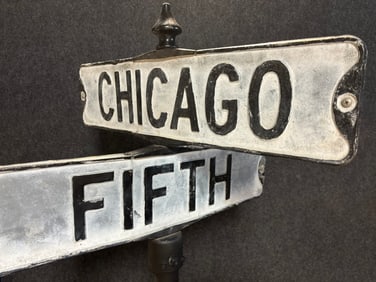 Chicago City Street Sign Corner Cast Iron Post
