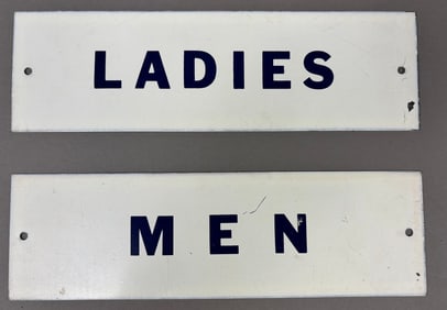 Vintage Set Painted Metal Men Womens Restroom Sign