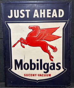 SST Mobilgas Socony Vacuum Ahead Road Side Sign