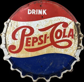 Pepsi Cola 50s Embossed SST Button Metal Sign