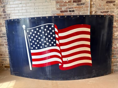 1950s American Flag Harvester Silo Porcelain Sign