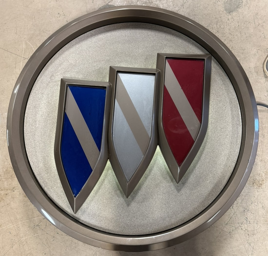 Buick Lighted Electric Dealership Showroom Sign: This lot features a vintage 70s era electric lighted Buick Dealership Showroom Sign. Overall measurements are 44"x5".