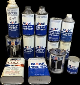 15 NOS Mobil Oil Quart Cone Top Cans Mobilgloss