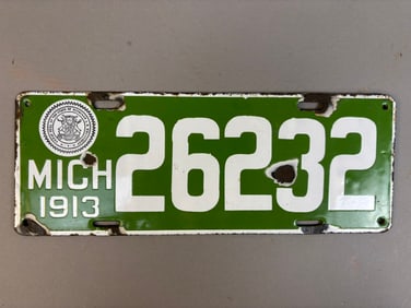 Original 1913 Michigan Porcelain License Plate
