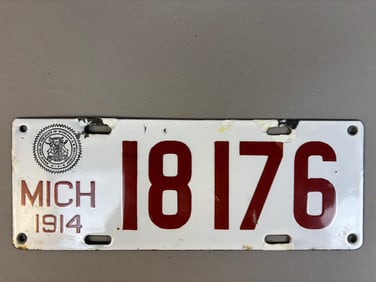 Original 1914 Michigan Porcelain License Plate