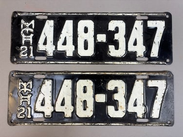 Original 1921 Michigan Pair License Plates