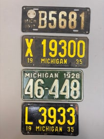4 Original Early Michigan License Plates 1917 1935