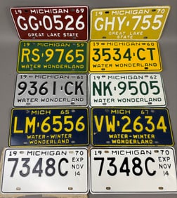 10 Original Michigan License Plates 50s 60s 70s