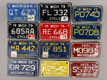 12 Original 70s Michigan Motorcycle License Plates