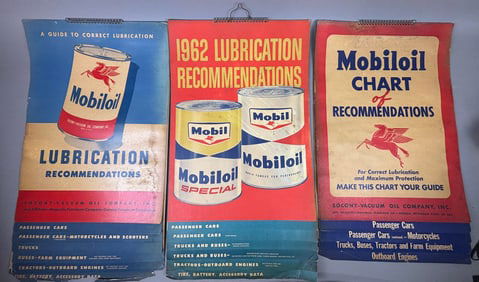 3 60s Era Mobil Oil Lubrication Charts