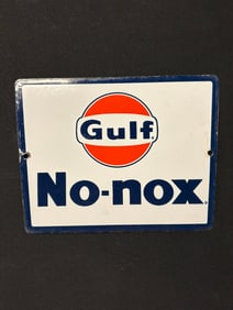Gulf No Nox Gas Pump Plate Motor Oil SSP Sign