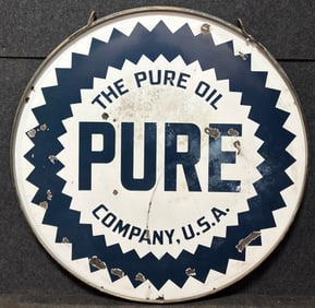 Pure Oil DSP 42" 1950s Porcelain Sign w/ Ring
