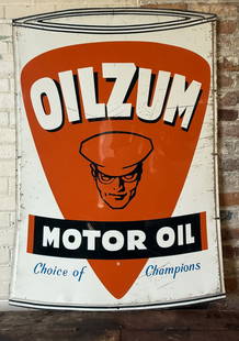 Oilzum Diecut Motor Oil Can SST Advertising Sign: This lot features a diecut single sided painted metal sign Oilzum Motor Oil Can Advertising sign. Please review all pictures for best description and measurements.