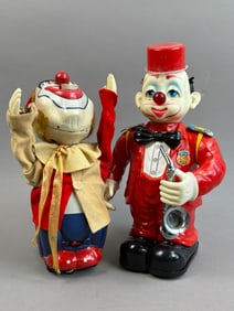 2 Japanese Tin Skating Clown Battery OP Toys