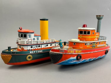 2 Modern Toys Tin Battery OP Tugboats Neptune Fire
