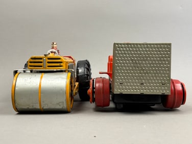 2 Yonezawa Battery OP Tin Steam Roller Tractor Toy