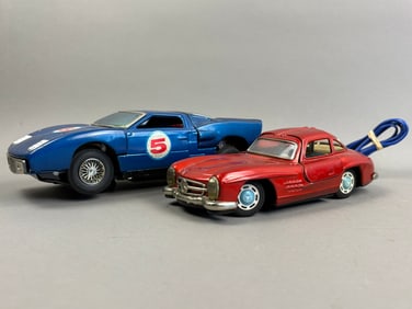 2 Bandai Battery OP Tin Ford GT Mercedes Gullwing Toy