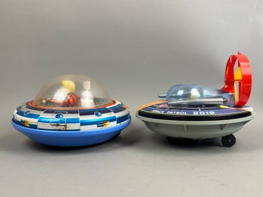 2 Yonezawa Space Patrol Saucer Tin Toys Battery OP