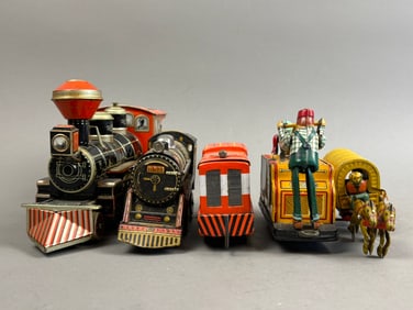 5 Nomura KDP Hand Cart Train Engine Tin Battery OP