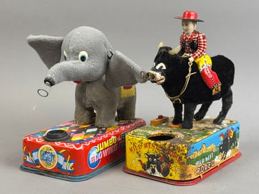 2 Yonezawa Linemar Tin Battery OP Rodeo Jumbo Toys