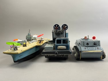 3 Linemar Tin Battery OP War Aircraft Carrier Toys