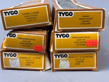 6 NOS Tyco HO Engine 4073 Santa Fe Cars Union Pac