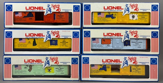 6 NOS Lionel Spirit 76 State Box Cars VA NH NJ PA MA NY