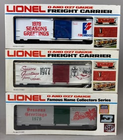 3 NOS Lionel Seasons Greetings Train Box Car 76-78