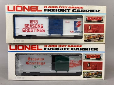 2 NOS Lionel Seasons Greetings Train Box Car 76 78