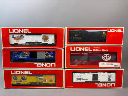 6 NOS Lionel Train Box Cars Gold Medal Flour: This lot features a grouping of 6 vintage Lionel train box cars, all have original packaging, a couple may not be in correct boxes. Please review all pictures for best description. All toys are untest