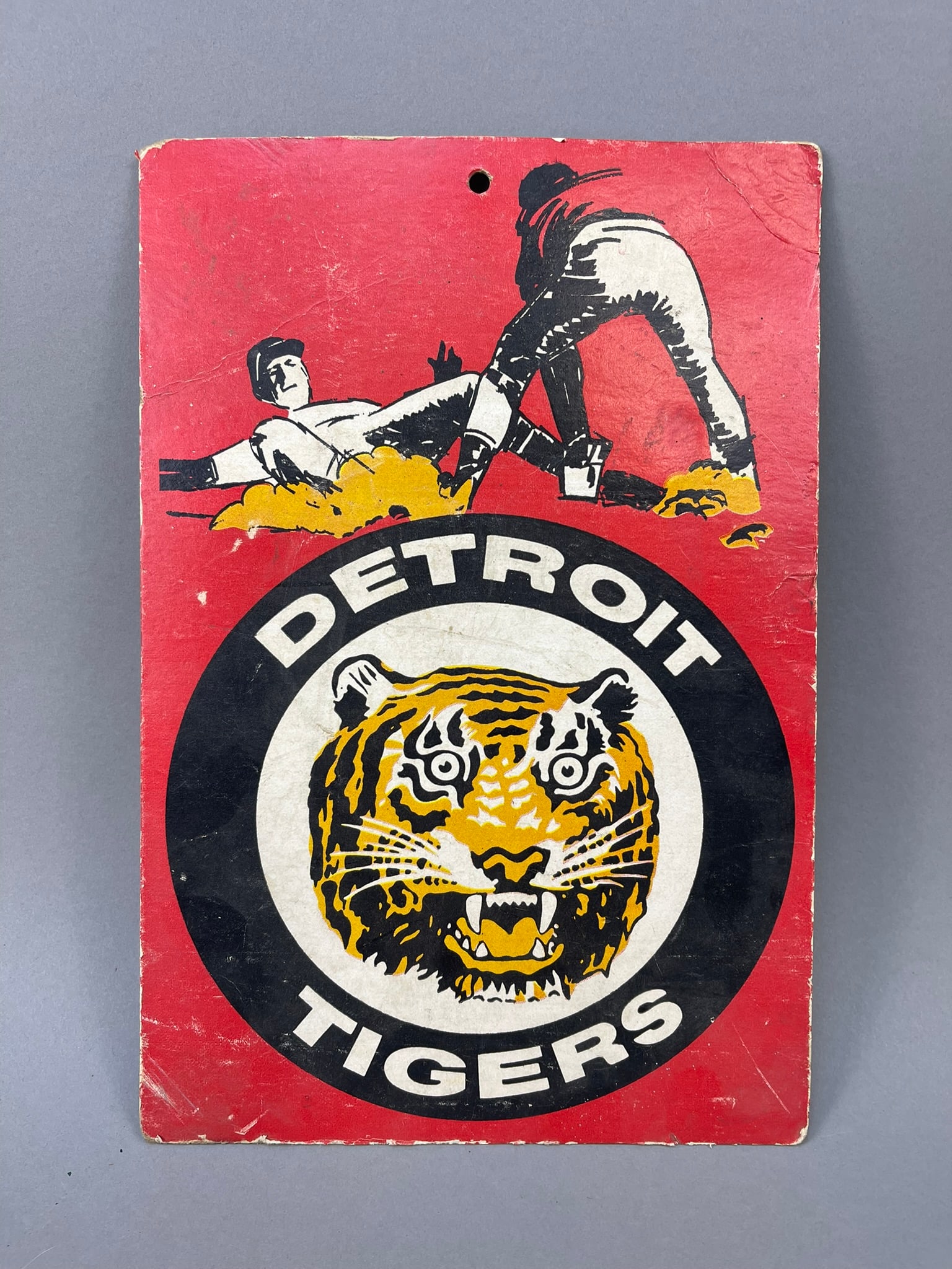 1970s Detroit Tigers Baseball Cardstock Wall Advertising Sign: Small cardstock sign in good-fair condition. Shows some wear from storage. Measures roughly 8x12.