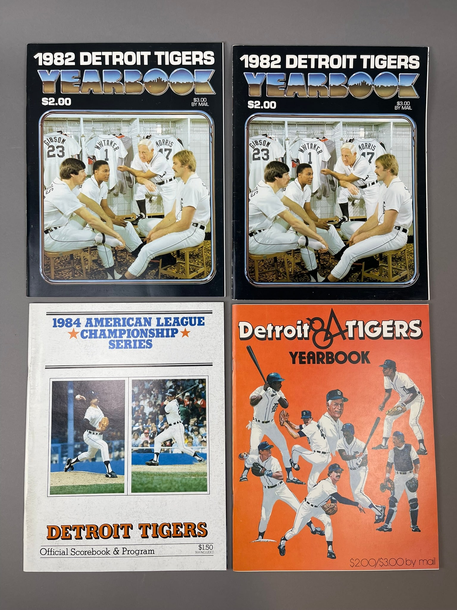 Lot of 4 1982 & 1984 Detroit Tigers Baseball Yearbook & Scorebook Magazines: Yearbooks include 2x 1982 and 2 different 1984 yearbook and scorecard for championship series. Excellent conditions