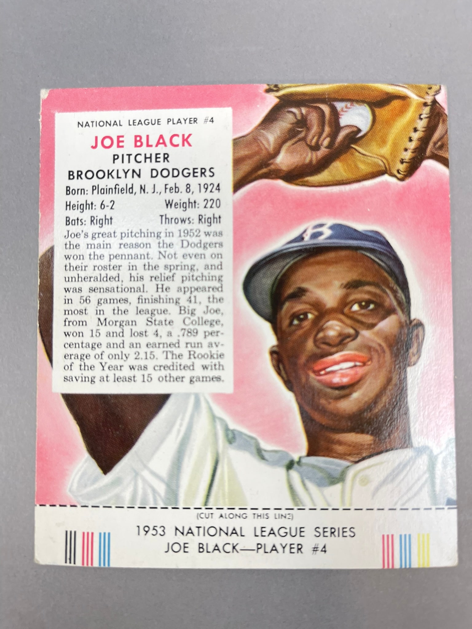 1953 Red Man Tobacco Joe Black Baseball Card Player #4 Dodgers: 1953 National League Series Joe Black-Player #4. Excellent condition, some soft corners. Bottom tab uncut. See all photos for better condition assement.