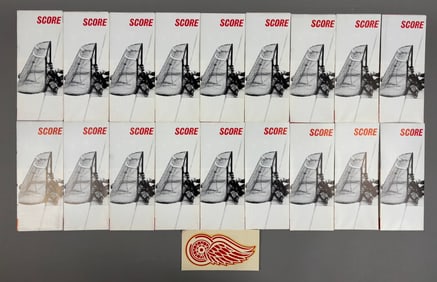 Lot of 19 1960s Detroit Red Wings Hockey Score Game Phamphlets and Decal