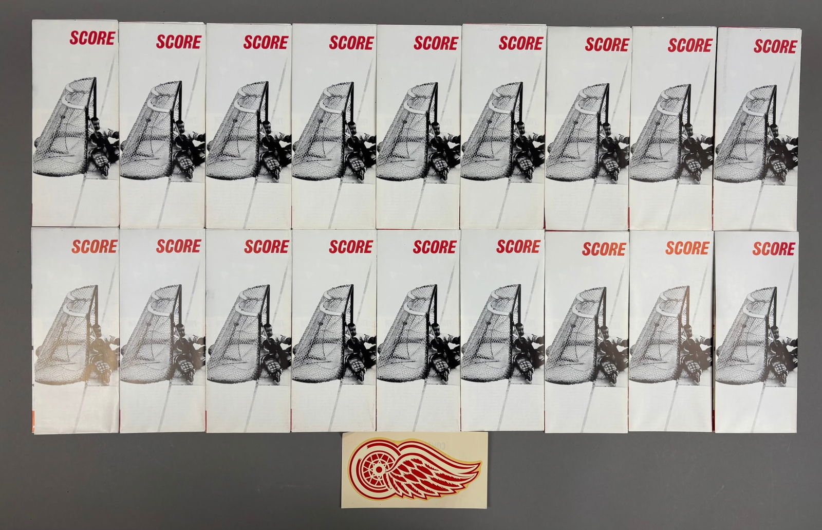 Lot of 19 1960s Detroit Red Wings Hockey Score Game Phamphlets and Decal