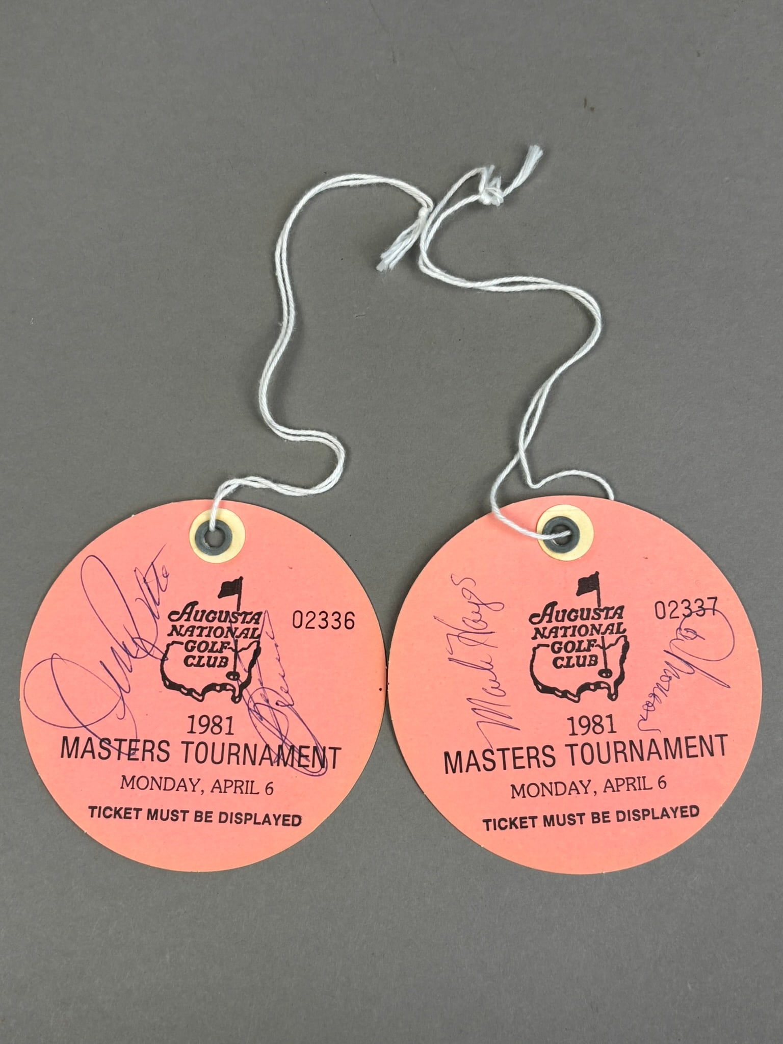 Lot of 2 1981 Masters Tournament of Golf Autographed Hanging Ticket Stubs Mark Hayes (1 of 12)