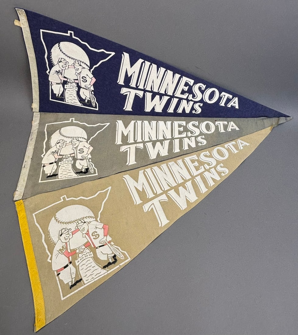 Lot of 3 1960s Minnesota Twins Baseball Felt Wool Pennants (1 of 8)