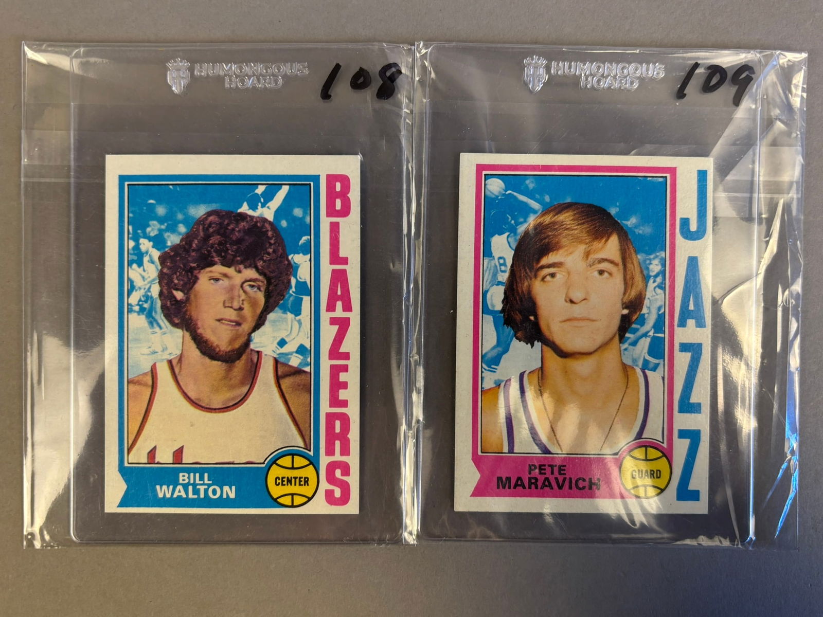 Lot 2 1974-75 Topps Basketball Bill Walton Rookie Card #39 & Pete Maravich #10 (1 of 15)