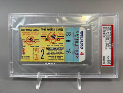 1961 World Series Game 2 Baseball Ticket Stub PSA Authentic Reds vs Yankees: Nice original PSA authentic slabbed Reds 6 vs Yankees 2 Oct 5 1961 World Series ticket stub.