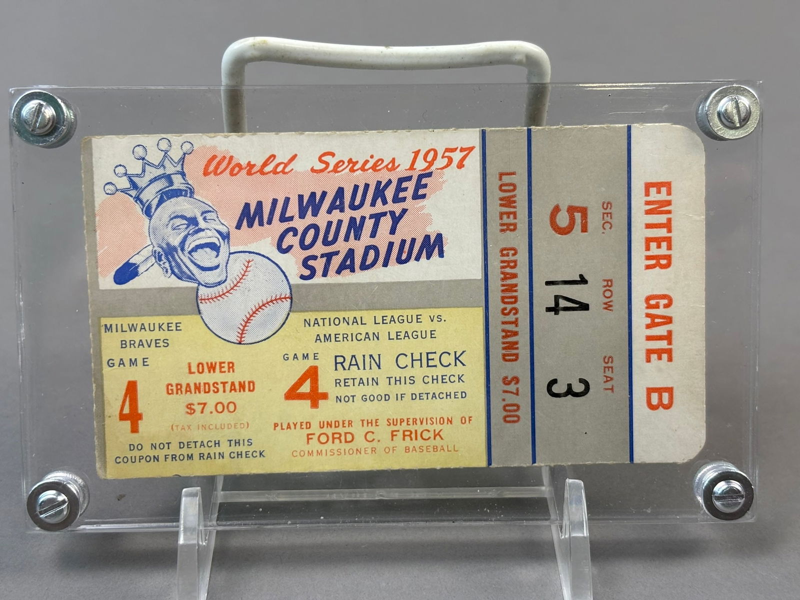 1957 World Series Game 4 Milwaukee County Stadium Ticket Stub (1 of 4)