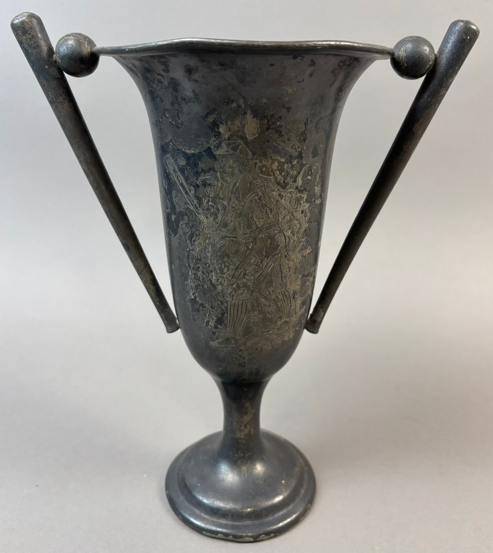 1912-1915 Baseball Figural Trophy w/ Bats, Balls & Etched Player Inscribed Public Schools Athletic (1 of 10)