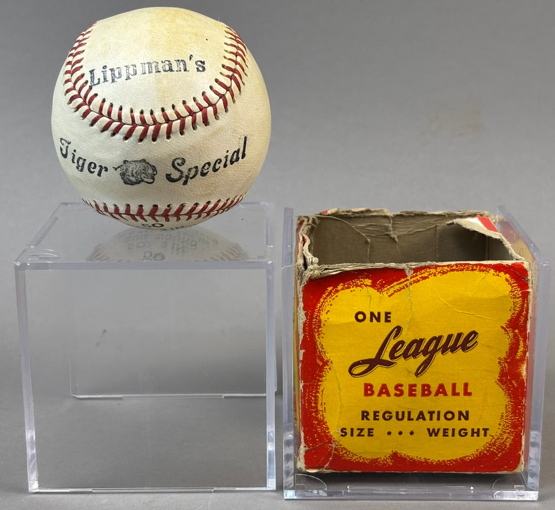 Lippman's Detroit Tigers Special Stamped 1940s Baseball w/ Original Box: Great Detroit Sporting Goods store stamped baseball with original box.