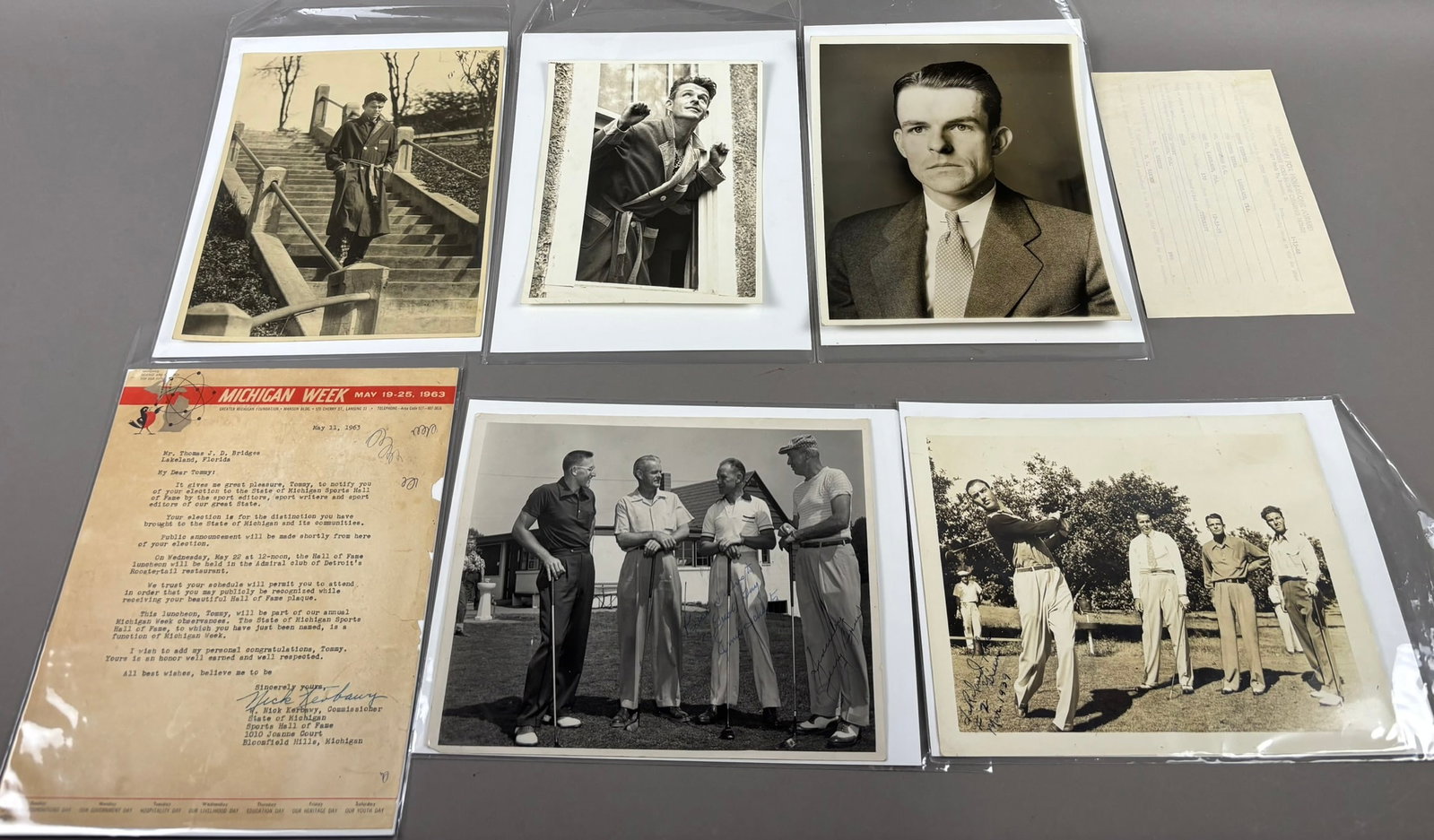 Tommy Bridges Assorted Lot 8x10 Golf Photographs & Michigan Week Letters: Lot features a nice assorted photographs of Bridges and friends golfing. See all photos.