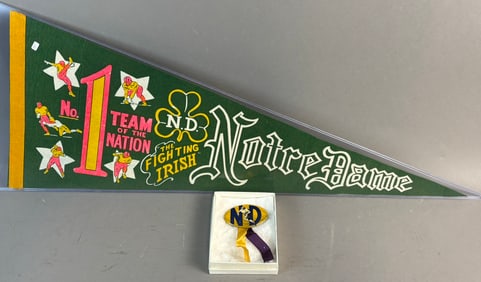 Pair 1940s Notre Dame No 1 Team Nation Football Penannt & Pinback Button
